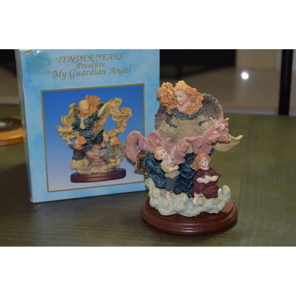 Tender Years My Guardian Angel Figurine Multicolor Excellent Resin Wood Base - Picture 5 of 6
